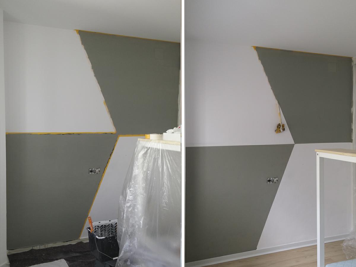 figuras geometricas en la pared de la habitación de los peques