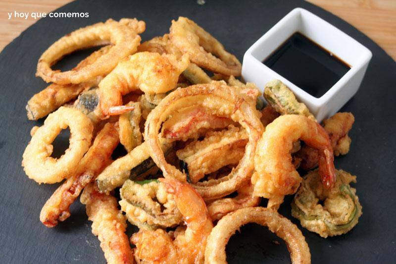 tempura de verduras y langostinos