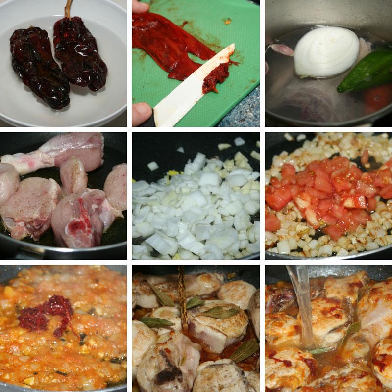 como se hace el pollo en salsa de pimientos choriceros