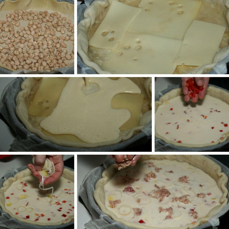 receta de quiche de puerros, pimiento rojo y atun