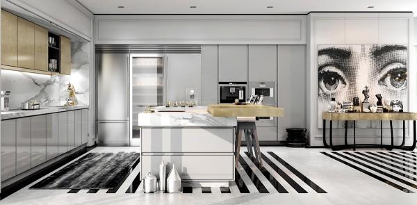 cocina con panelado marmol calacata