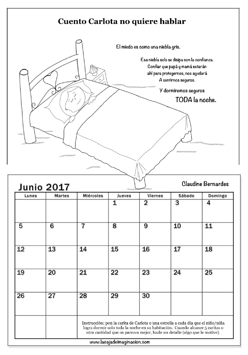 Calendario para dormir solo Carlota no quiere hablar