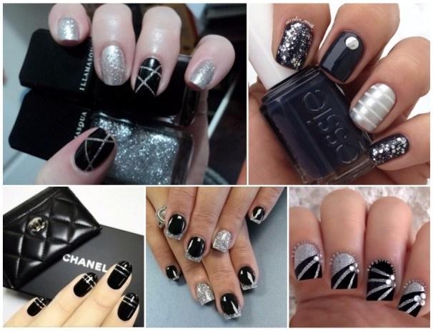 fotos de uñas negras con decoración