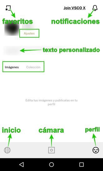 Perfil de vsco y opciones disponibles