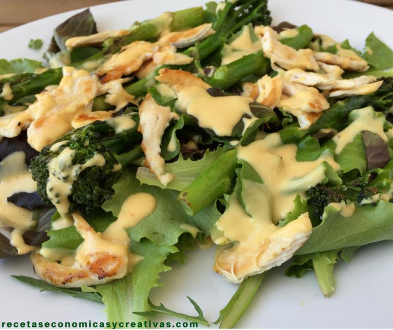 ensalada de pollo y bimi con vinagreta de mostaza y cholula (1)