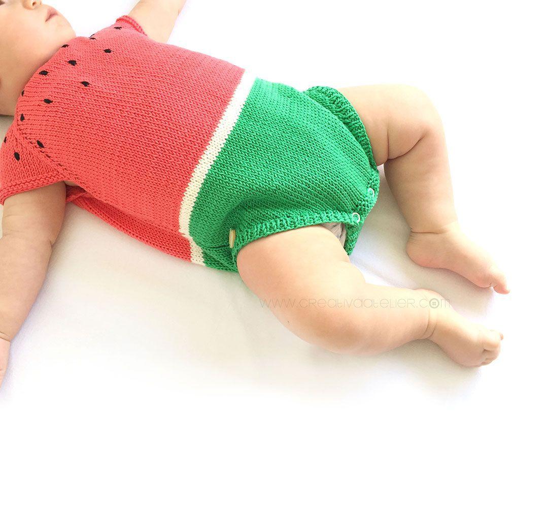 Pelele Sandia de punto DIY - Tutorial y patrón