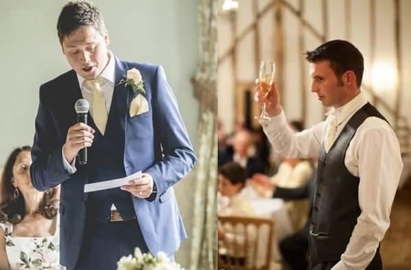 leyendo notas en la ceremonia