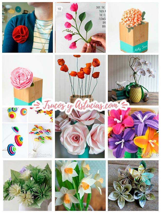flores hechas con manualidades diy: materiales papel, fieltro, tela para decorar tu boda