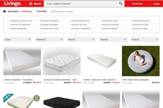 resultados de búsqueda para colchones en la web de livingo