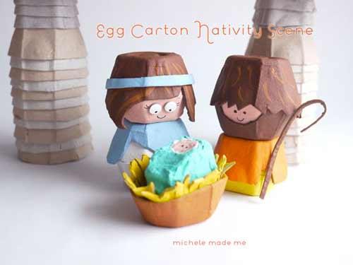 manualidad belén reciclado hecho con una huevera de cartón