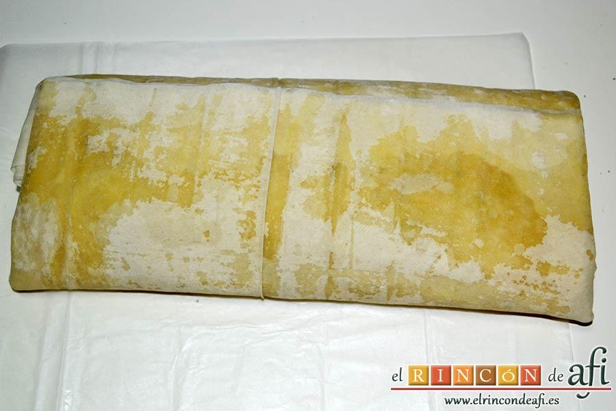 Rollitos de acelga, quesos y piñones, cerrar como si fuera un paquete