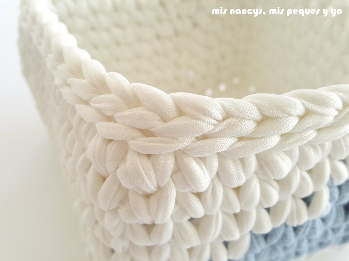 mis nancys, mis peques y yo, cesta y capazo de trapillo con nubes, detalle remate superior cesta