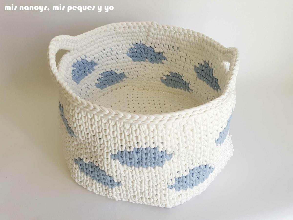 mis nancys, mis peques y yo, cesta y capazo de trapillo con nubes, detalle capazo