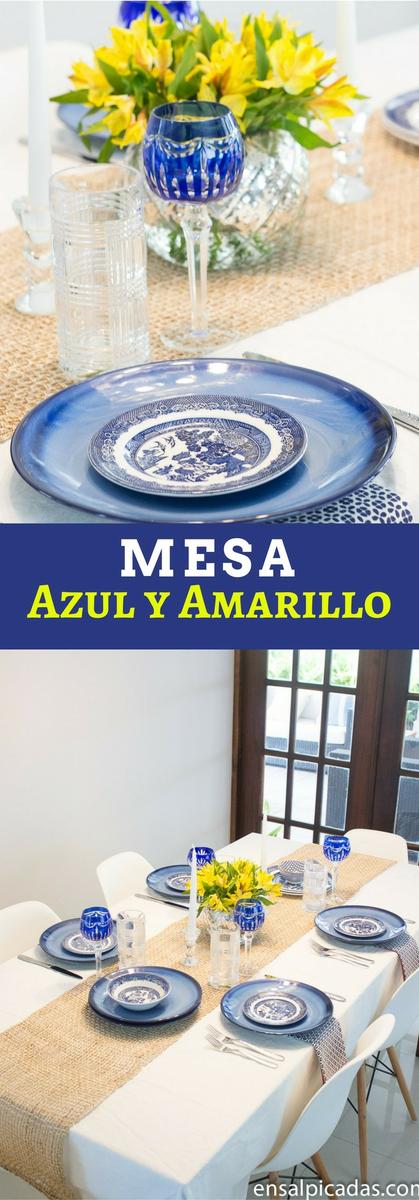 Mesa Decorada con Azul Cobalto y Amarillo. Combinación ecléctica de estilos.