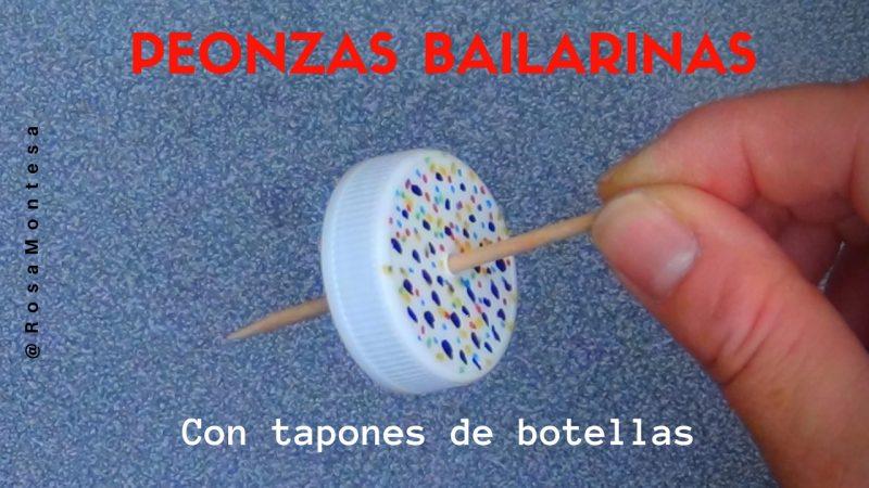 Peonza con tapones de botellas. Manualidad para niños. Reciclado Creativo