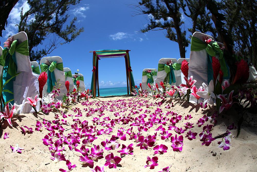 decoracion pasillo boda hawaiana