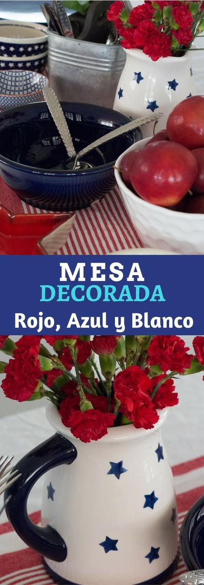 Mesa Decorada Rojo, Azul y Blanco