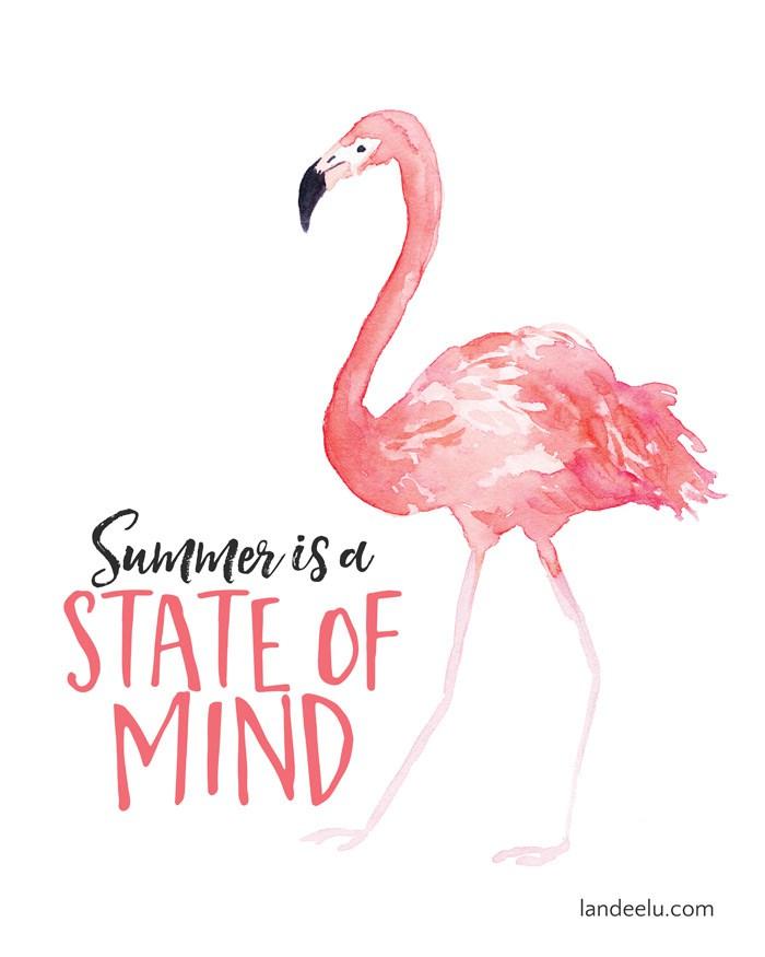 Imprimible de verano - Flamenco rosa de acuarelas