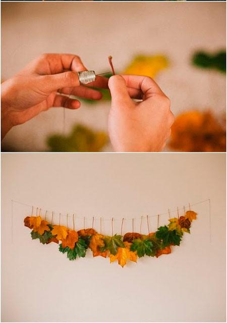 guirnalda hecha con hojas de árbol, ideal como idea para decorar una boda rústica