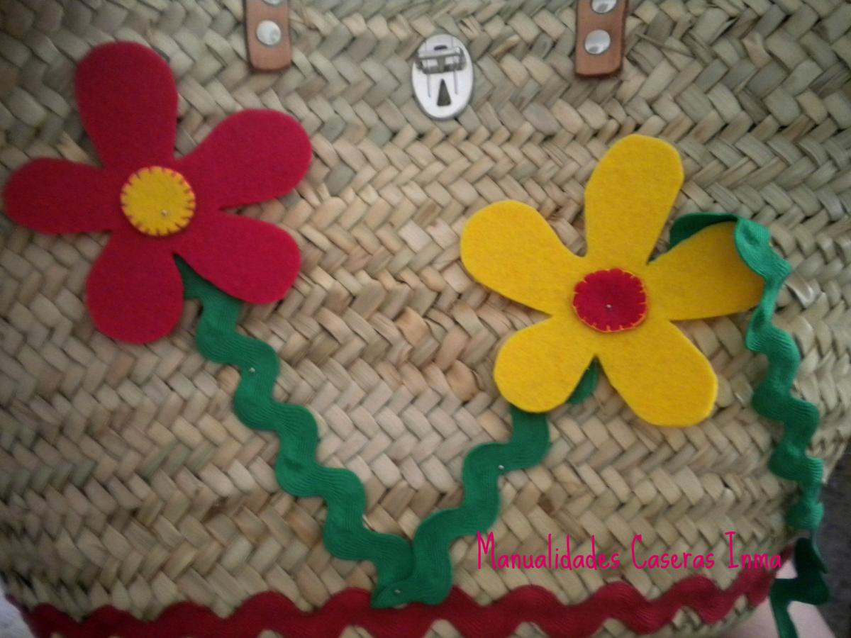Manualidades Caseras Inma_ Cesta de palma_ como coser las flores
