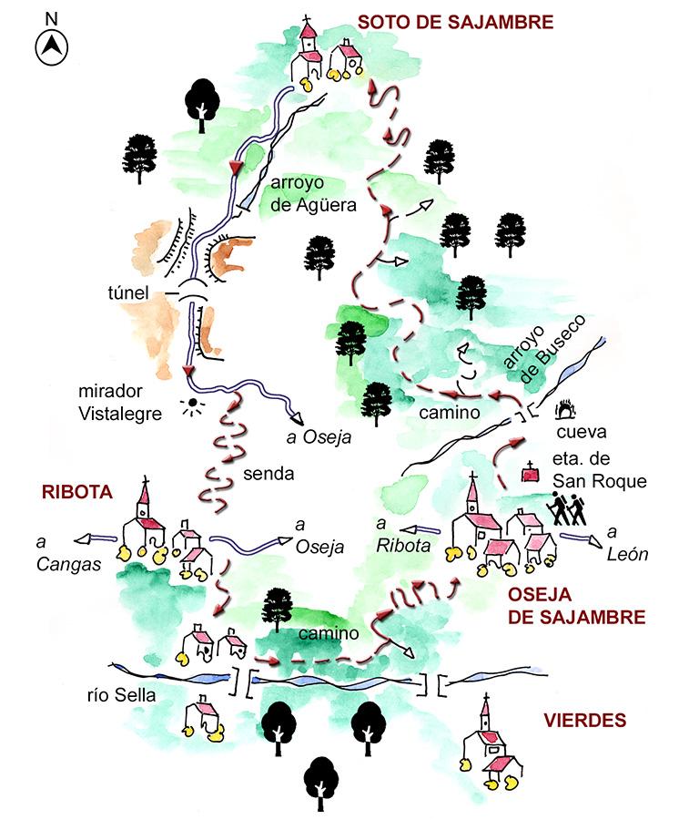 Croquis del del sendero Pueblos de Sajambre.