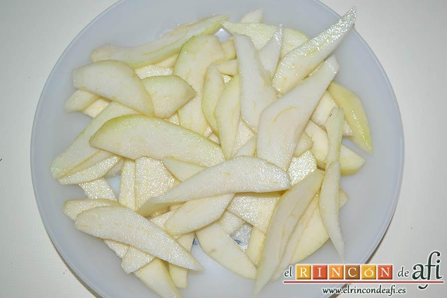 Quiche dulce de peras y mangas, hacer lo mismo con las peras