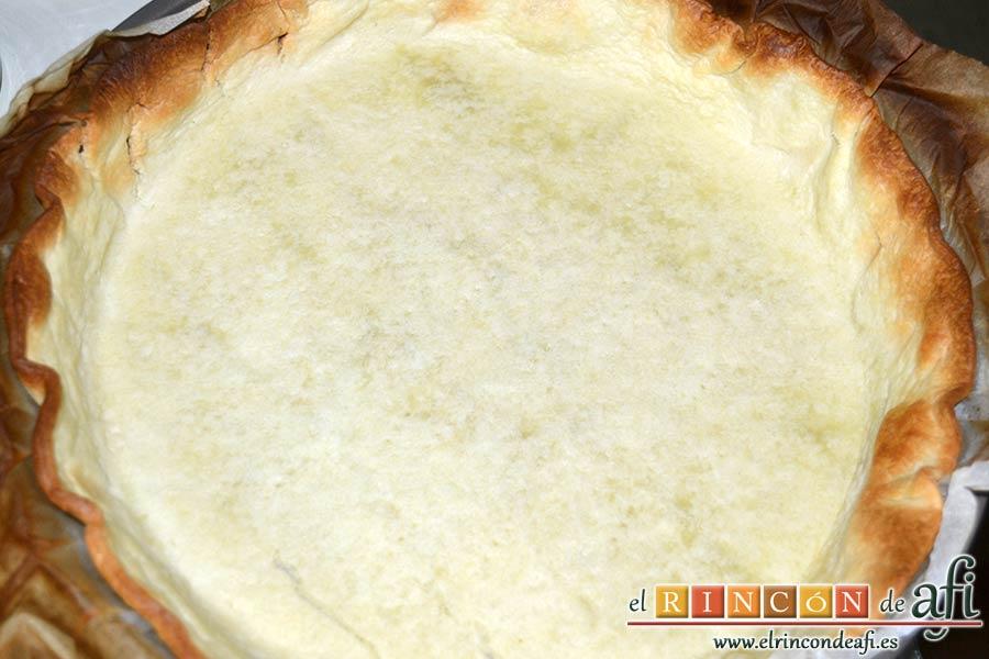 Quiche dulce de peras y mangas, dejar enfriar los garbanzos y retirar