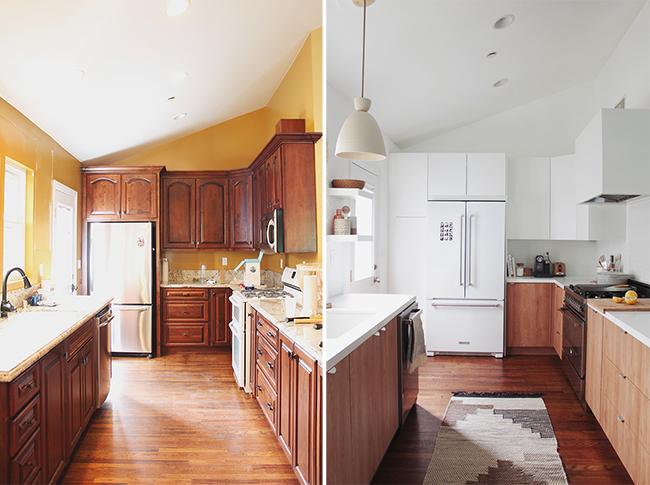 wooden kitchen before and after