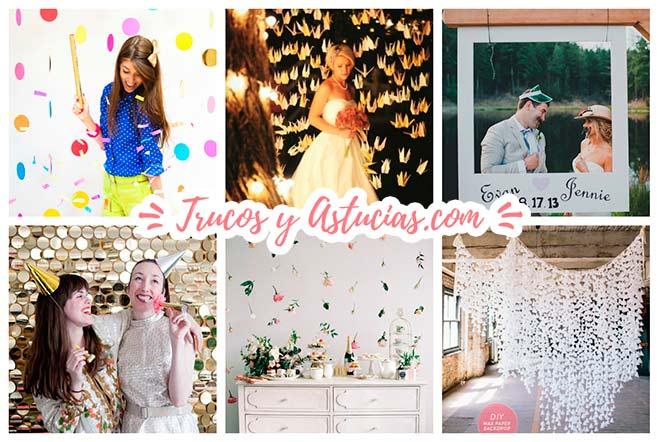 fondos para photocall caseros con cortinas de papel, flores y otros materiales muy originales