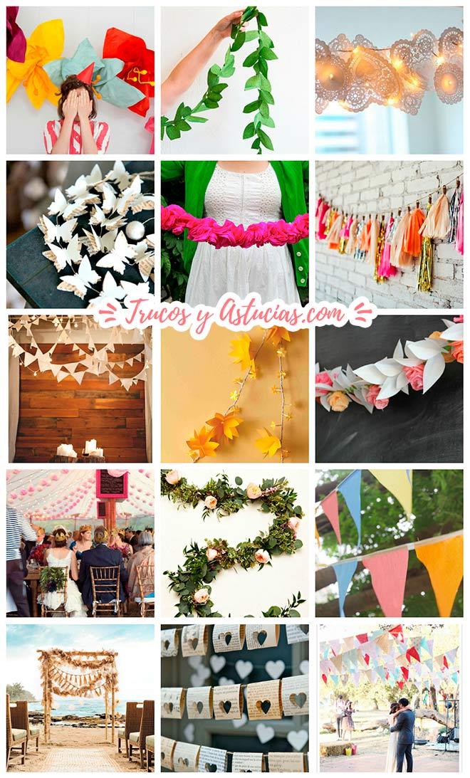 cómo adornar una boda con guirnaldas y banderines hechos con manualidades diy