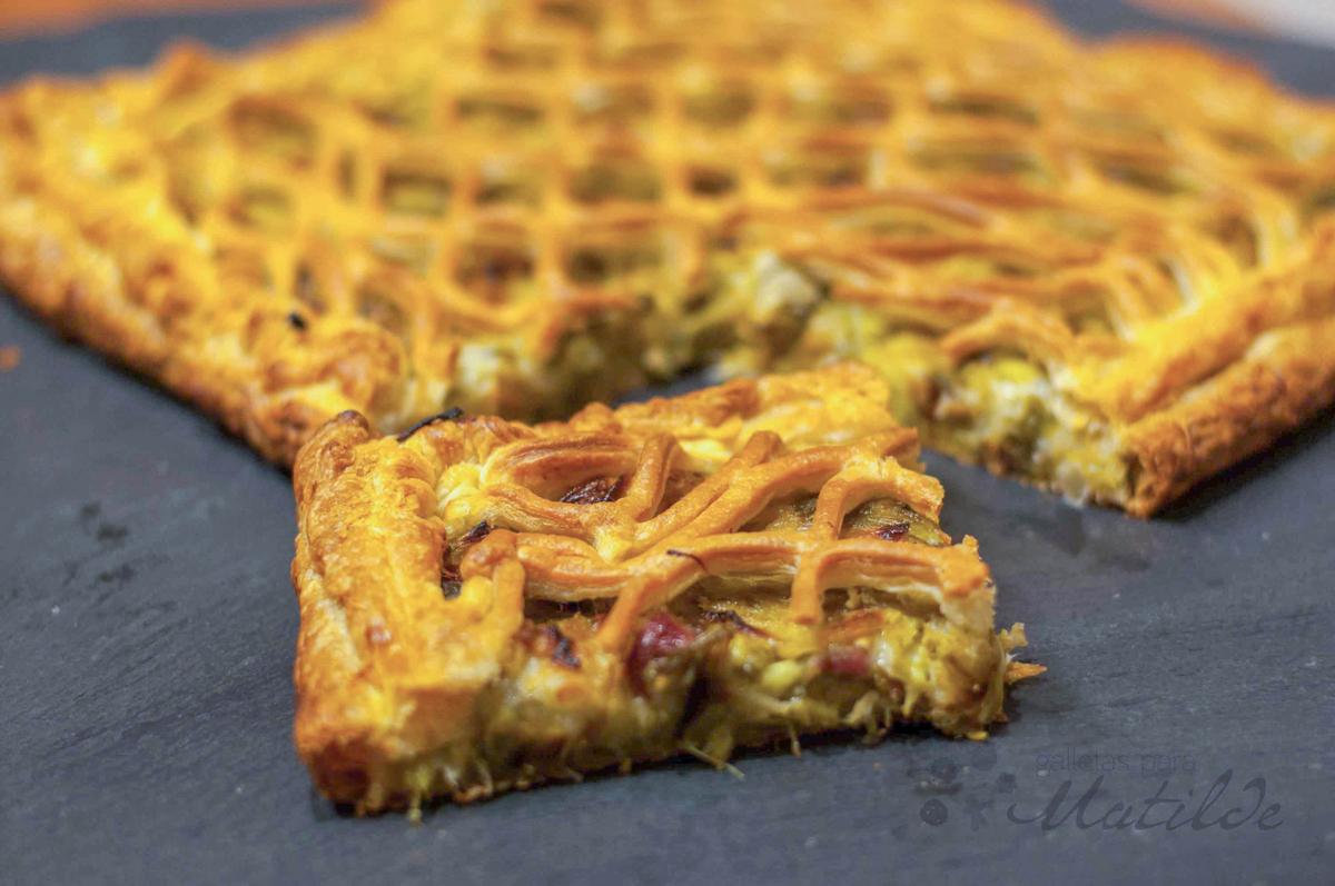 Tarta de puerros y jamón