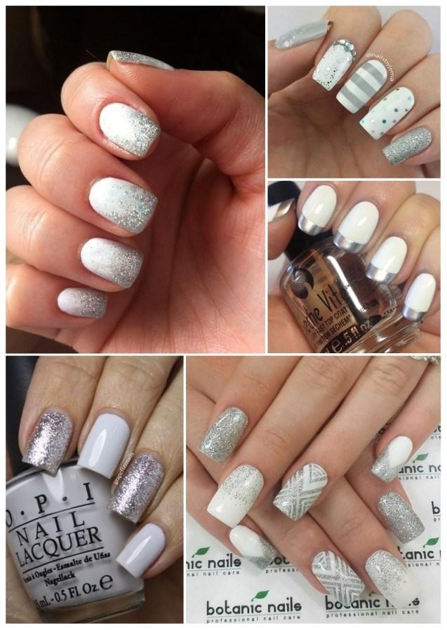 uñas decoradas en blanco y plata