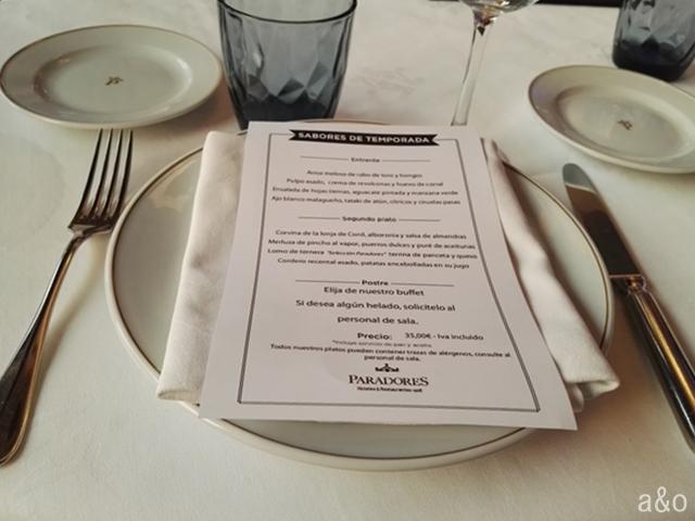 Menú del Parador de Cádiz - Hotel Atlántico.