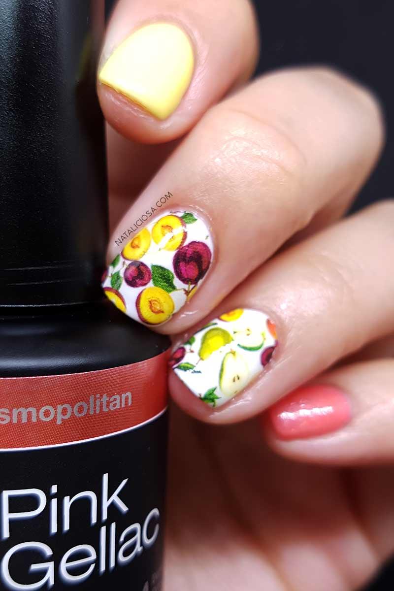 Como hacer una manicura facil con water decals de milvart de estampado de frutas divertidas y esmaltes permanentes de pink gellac