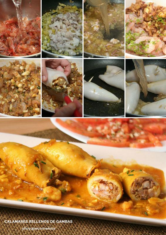 calamares rellenos de gambas receta