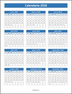 Calendario 2018 Excel a Color anual imprimir