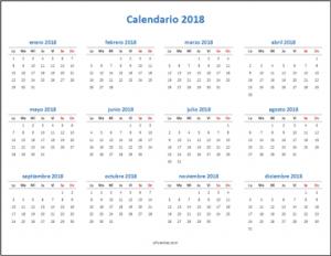 Calendario 2018 Excel anual minimalista horizontal