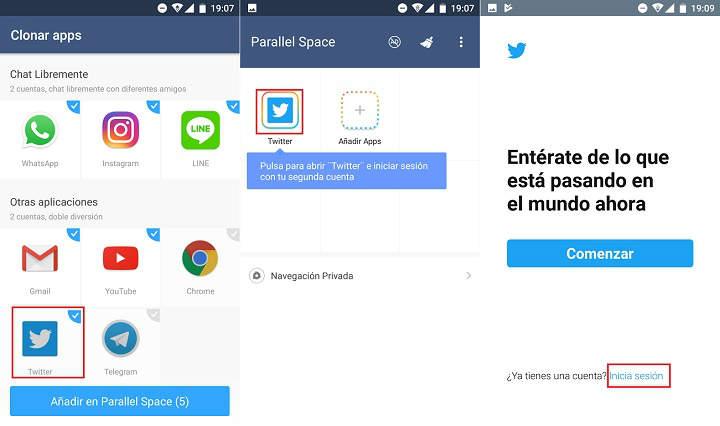 duplicar apps Android para usar 2 cuentas o configuraciones distintas con el motor de virtualizacion de apps de Parallel Space