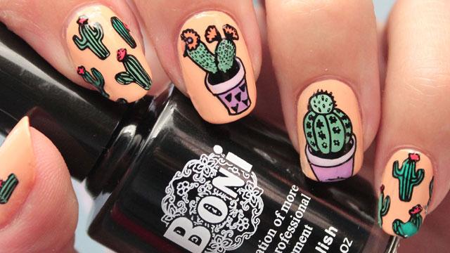 decoración de uñas cactus nail art