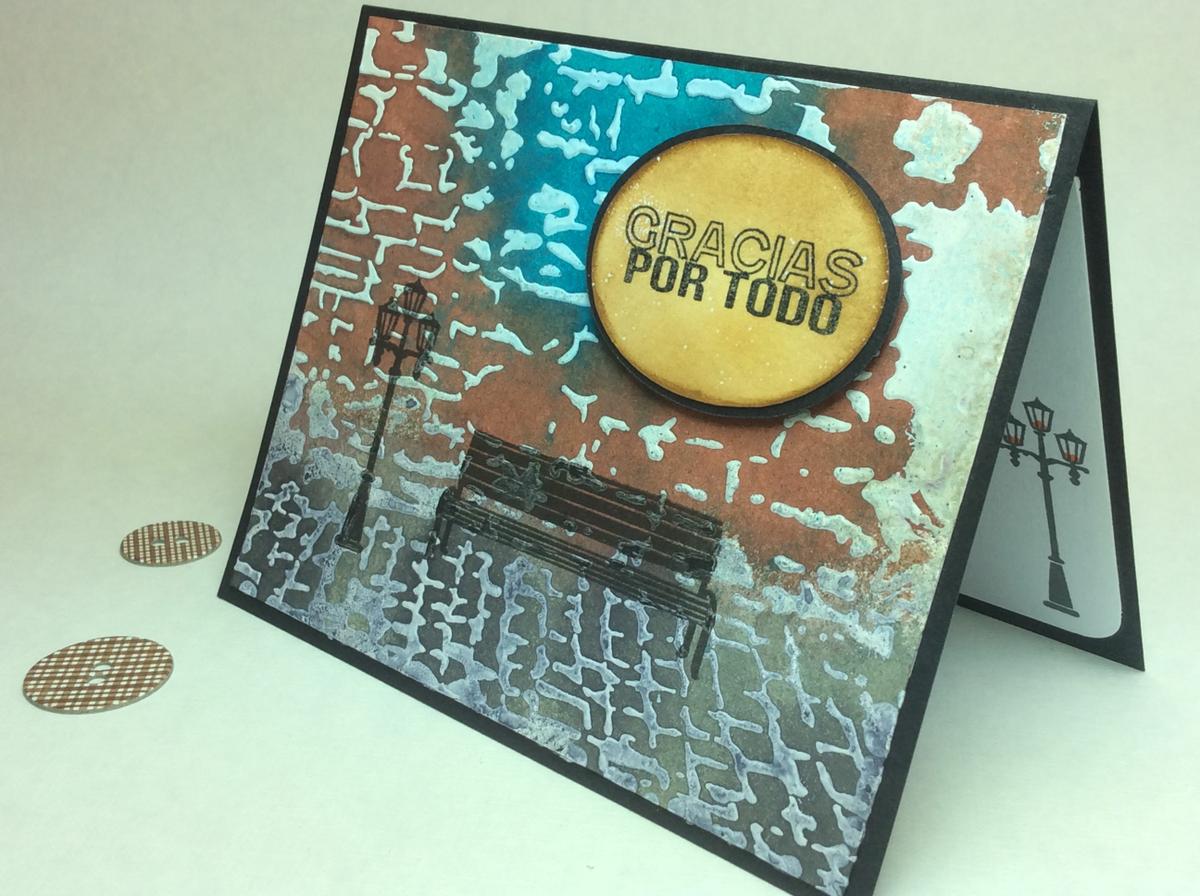 Tarjeta Calle Sombría con geso y tintas en spray