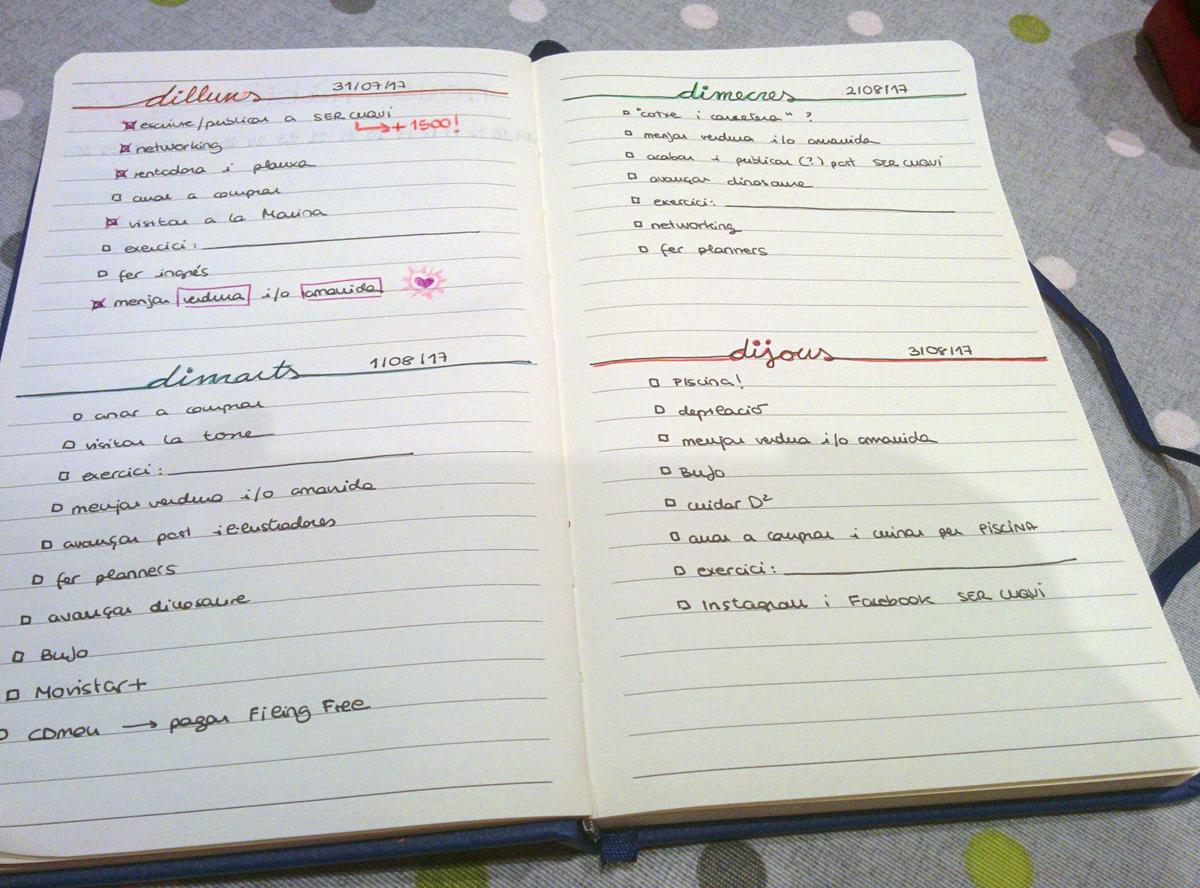 bullet journal bujo setmana tasques