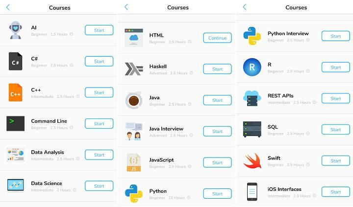 app para aprender a programar java html css pyton swift ai desde el movil android 