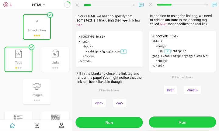 app para aprender a programar java html css pyton swift ai desde el movil android 