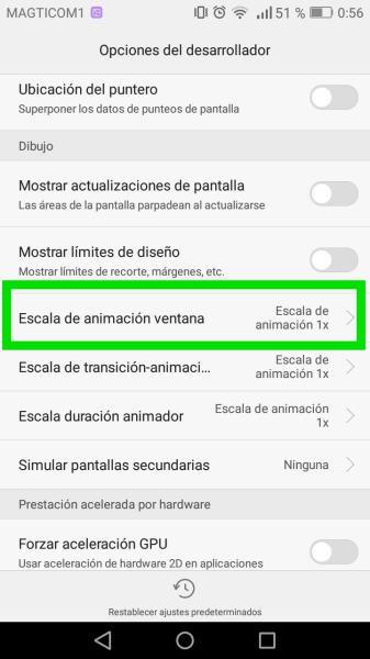 Desactiva las animaciones en el modo de desarrollo para mayor ahorro de batería