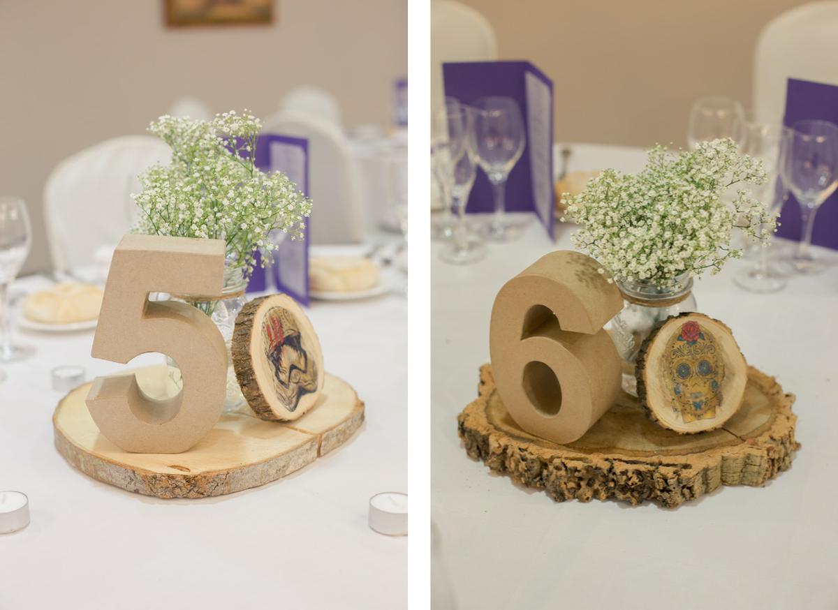 Centros de mesa Star Wars de rodajas de madera. Decoración de bodas en Alicante. Wedding Planner