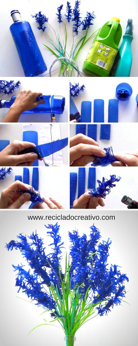Flores de lavanda realizadas reciclando botellas de plástico.