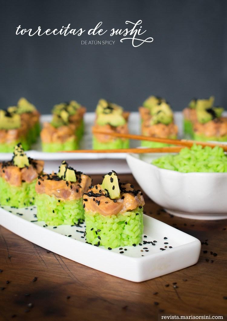 sushi de atún con arroz verde