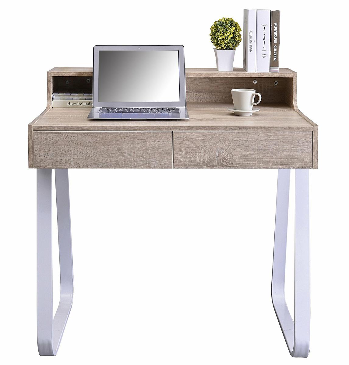 Escritorio con patas de metal, cajones y trasera