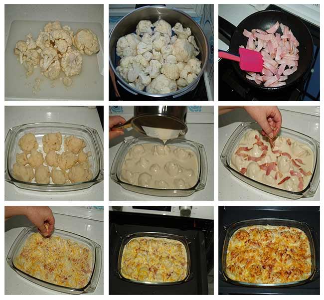 Coliflor gratinada con bechamel y bacon