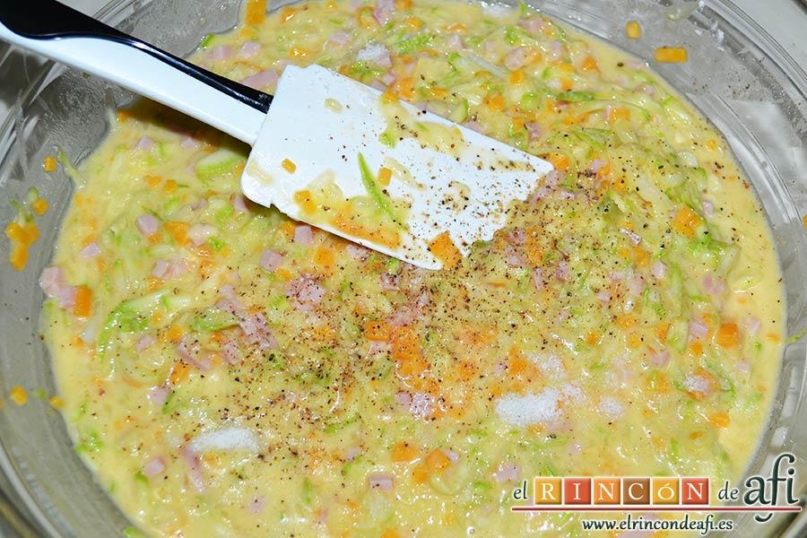 Pastel de calabacín, mezclar bien